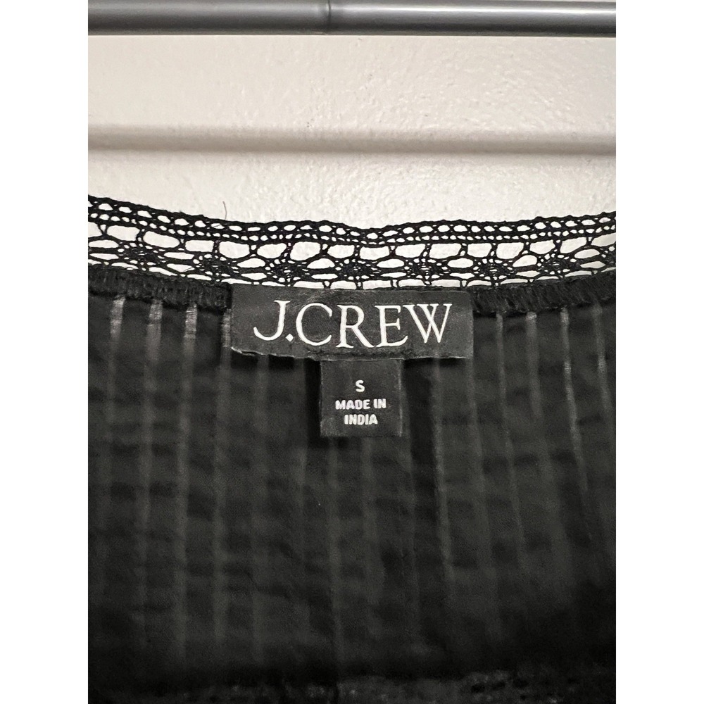 J. Crew Lace-trim Pintuck Top in Cotton Voile Black Size S Cap Sleeves Dainty - Picture 2 of 5